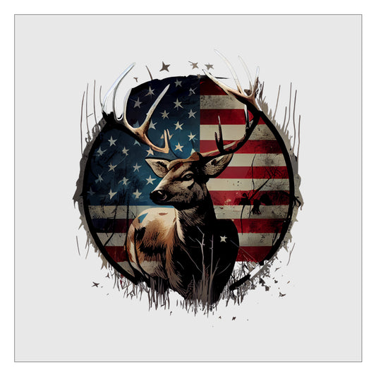 Round Deer Head American Flag DTF Transfer