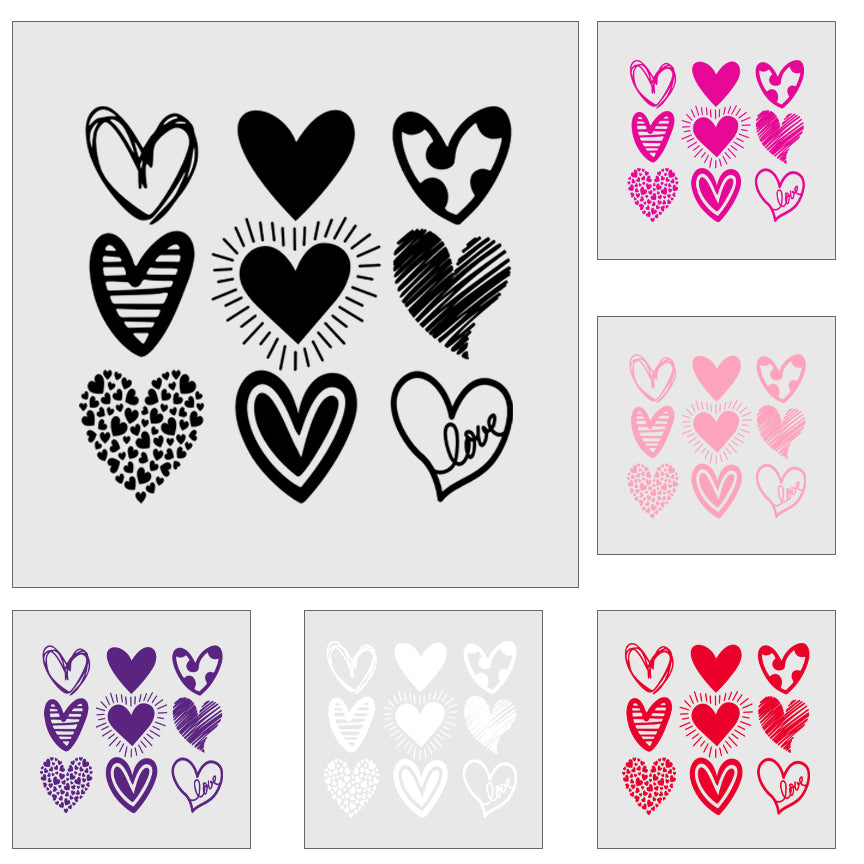 Hand Drawn Hearts - 6 Colors - DTF Transfer