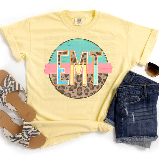 EMT Round Leopard Print And Mint DTF Transfer