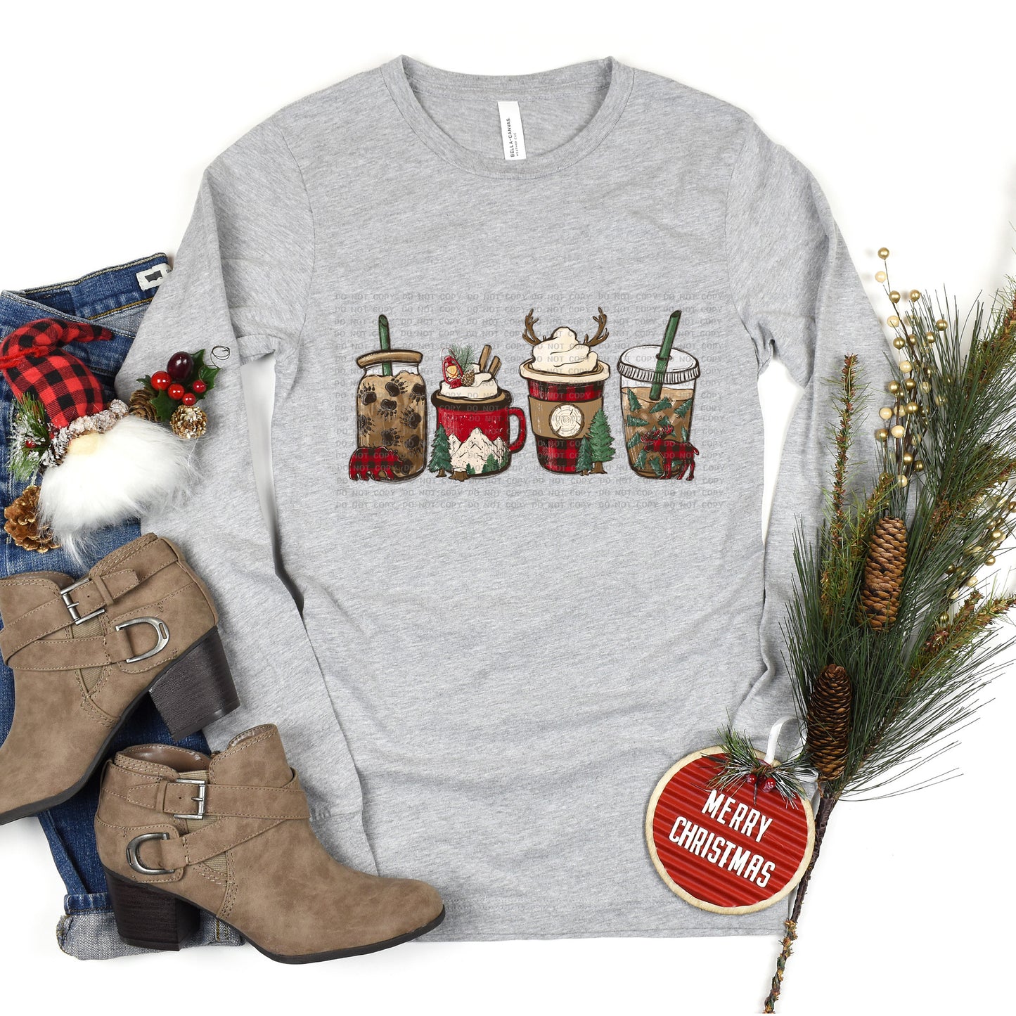 Buffalo Plaid Moose Christmas Coffee Latte DTF Transfer