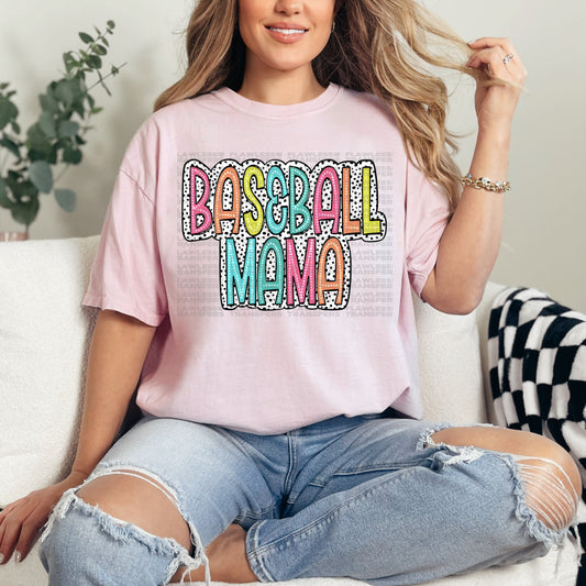 Baseball Mama Bright Color Doodle Dalmatian Dots DTF Transfer