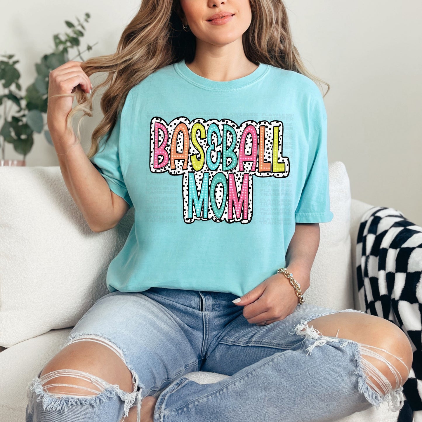 Baseball Mom Bright Color Doodle Dalmatian Dots DTF Transfer