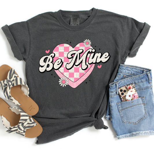 Be Mine Pink and White Checkered Heart DTF Transfer