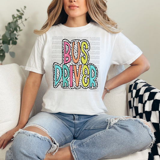 Bus Driver Bright Color Doodle Dalmatian Dots DTF Transfer