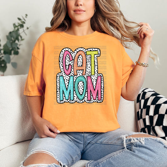 Cat Mom Bright Color Dalmatian Dots DTF Transfer