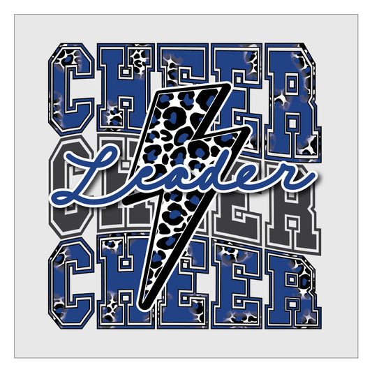 Cheerleader Lightening Bolt - Blue White Black Leopard DTF Transfer