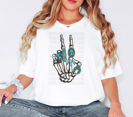 Turquoise Concho Ring Skeleton Hand DTF Transfer