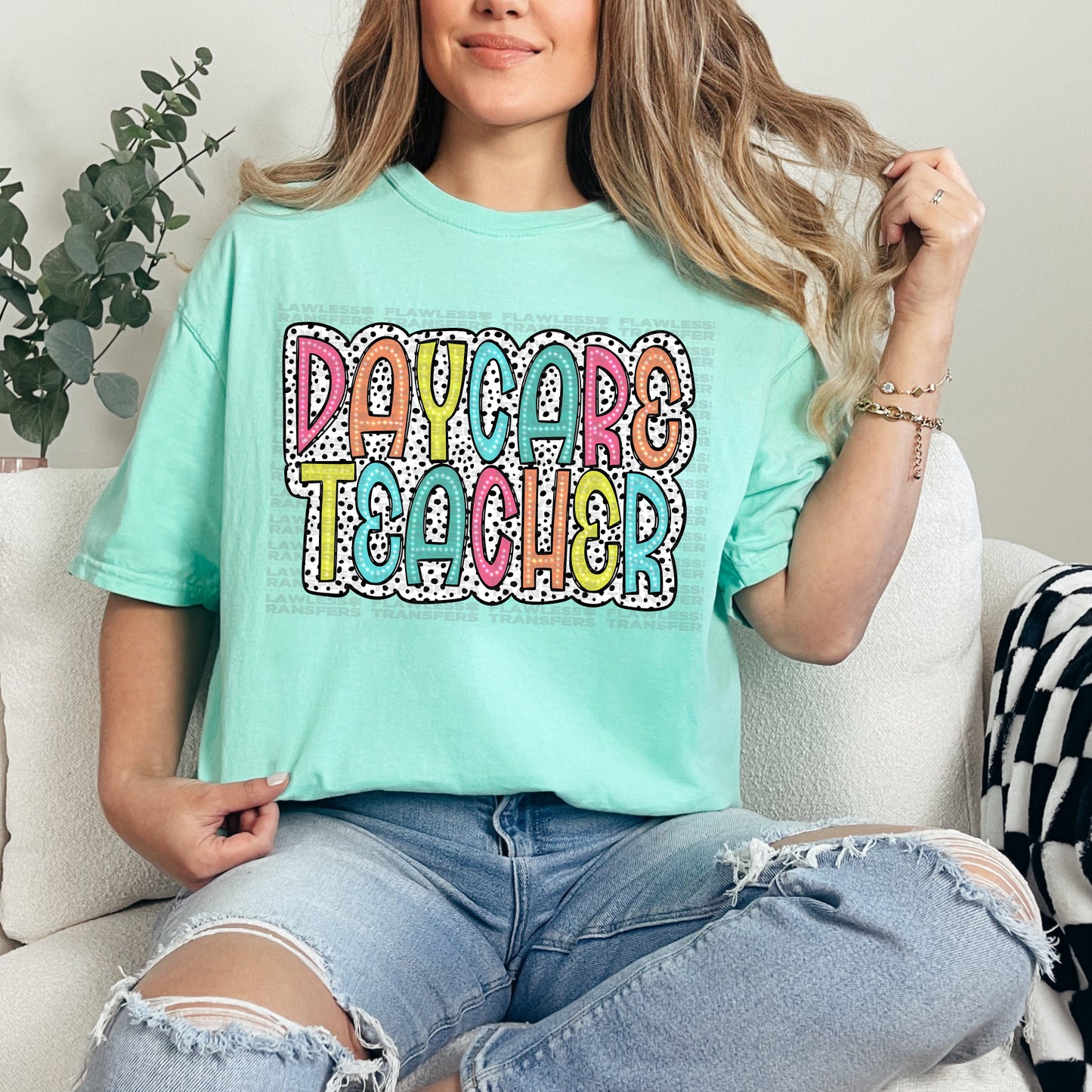 Daycare Teacher Bright Color Doodle Dalmatian Dots DTF Transfer