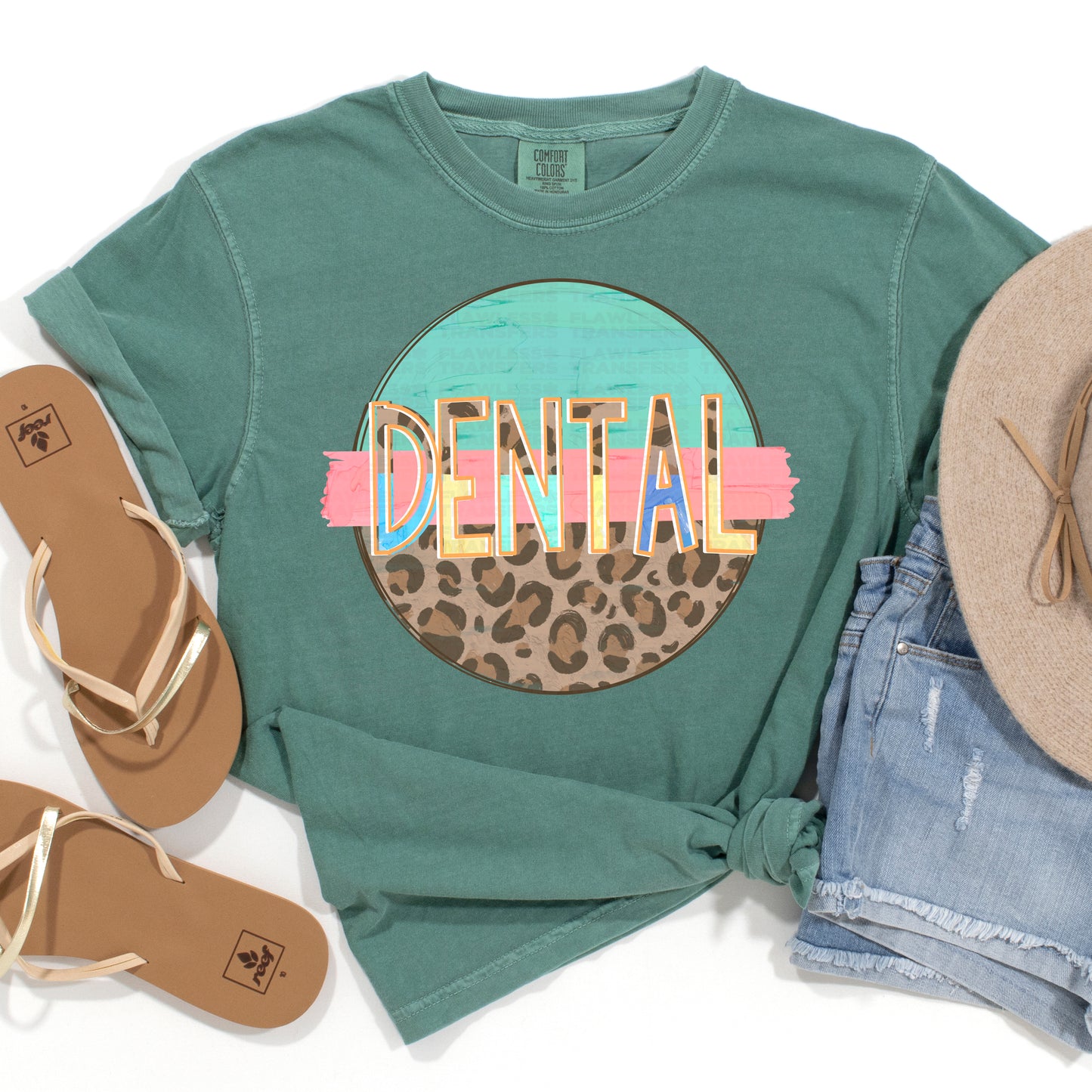 Dental Round Leopard Print And Mint DTF Transfer