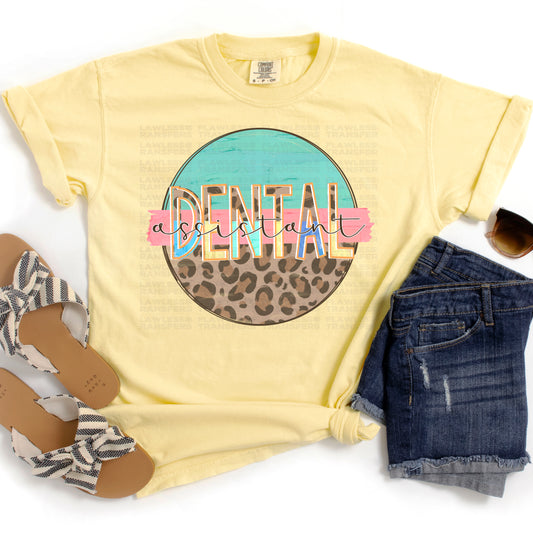 Dental Assistant Round Leopard Print And Mint DTF Transfer