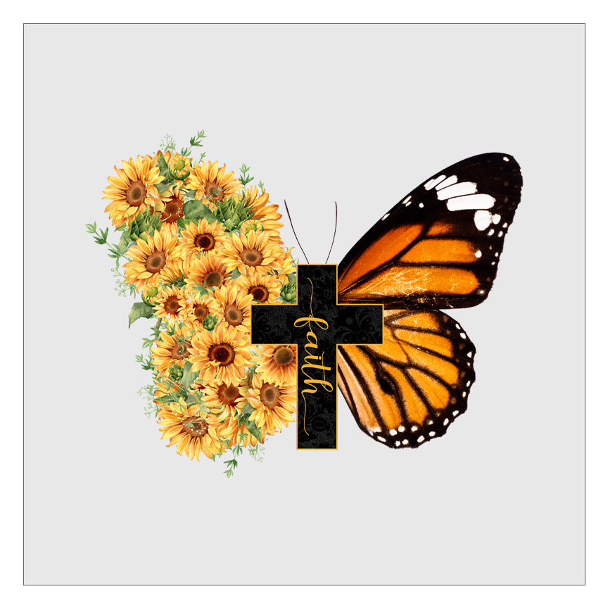 Faith Sunflower Monarch Butterfly DTF Transfer