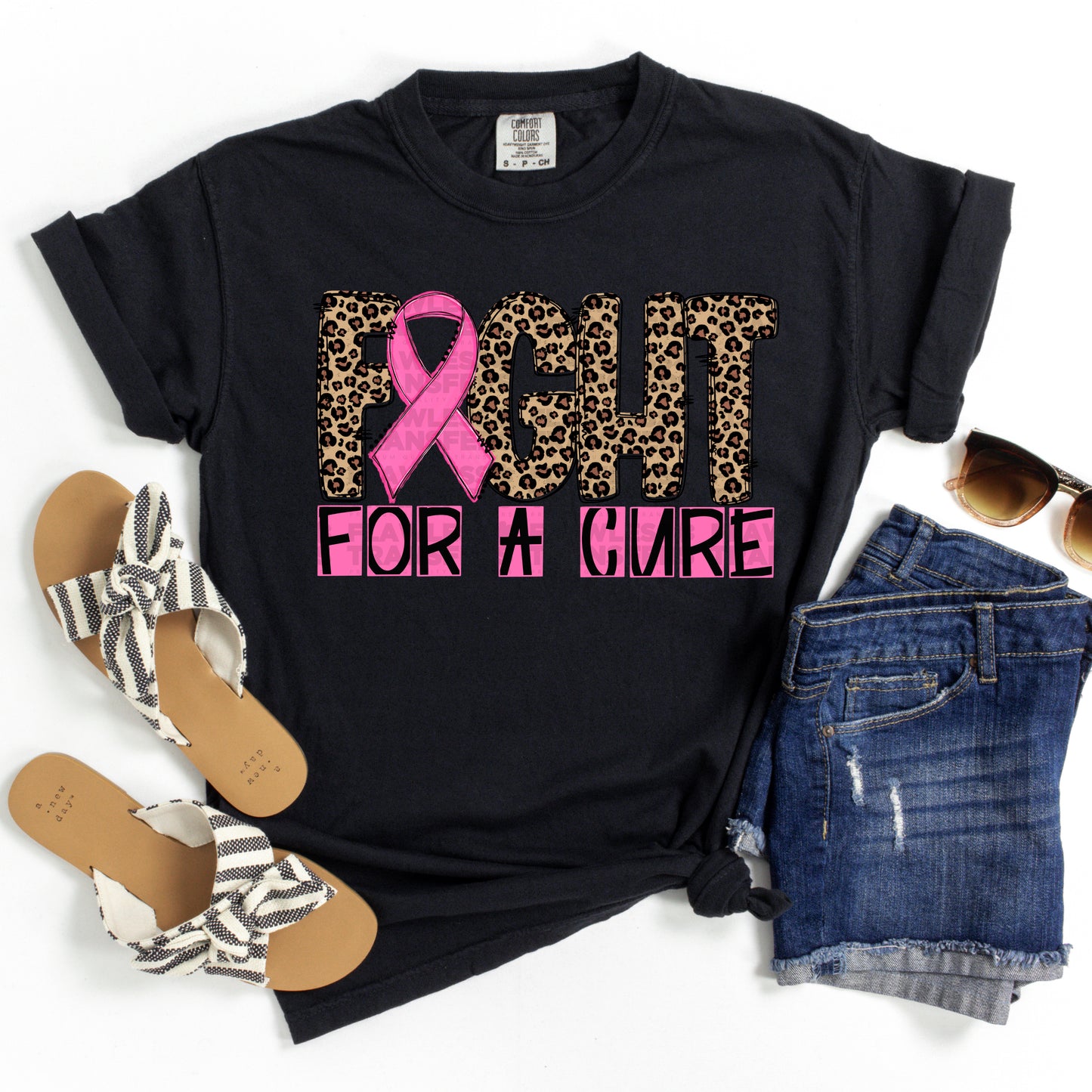 Fight For A Cure Leopard Print Pink Ribbon DTF Transfer