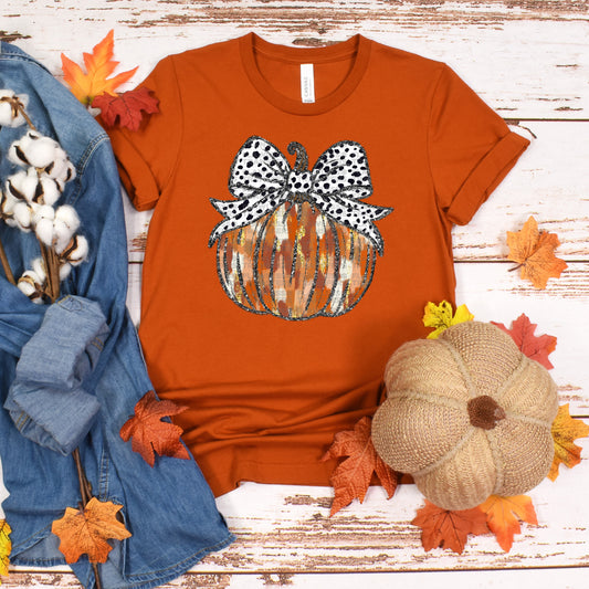 Girls Fall Pumpkin Brown Brushstrokes Coquette Bow - Design 3 DTF Transfer