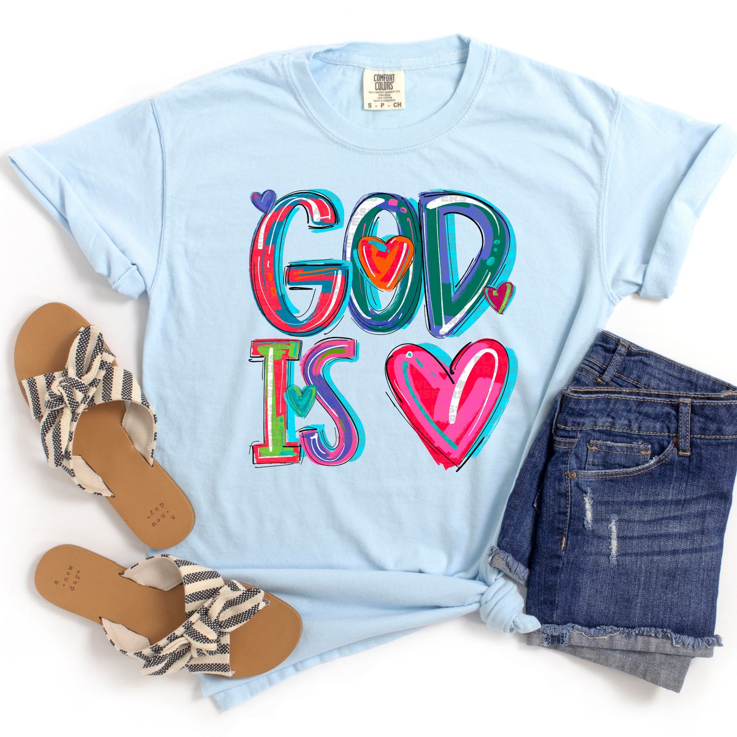 God Is Love With Heart Cheery Words DTF Transfer