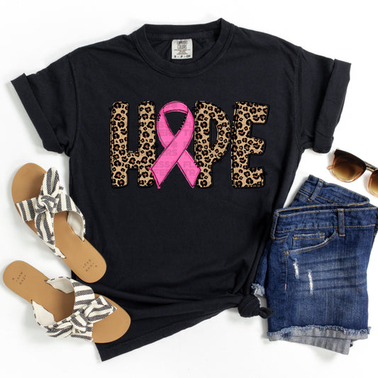 Hope Leopard Print Pink Ribbon DTF Transfer