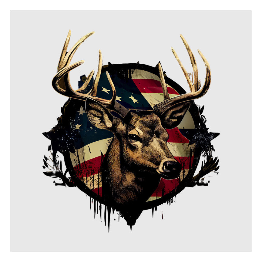 Vintage Elk Deer Head American Flag DTF Transfer, Hunting DTF, Ready For Press, Hot Peel, Transfers For Shirts, Heat Transfer