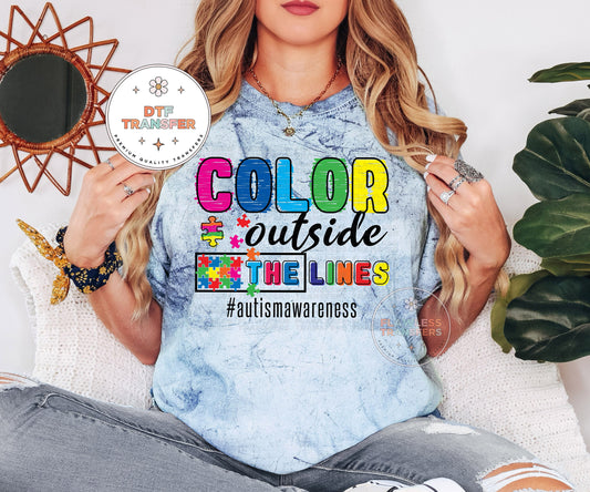 Color Outside The Lines Autism Awareness DTF Transfer