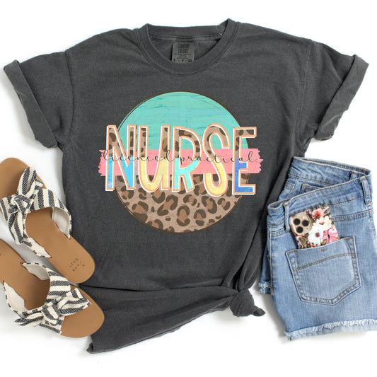 Licensed Practical Nurse Round Leopard Print And Mint DTF Transfer