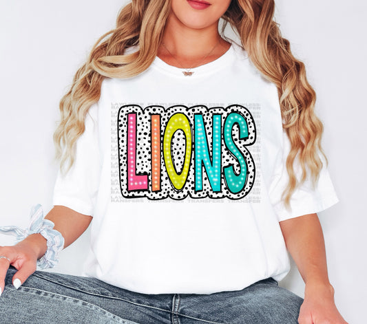 Lions Bright Color Doodle Dalmatian Dots DTF Transfer