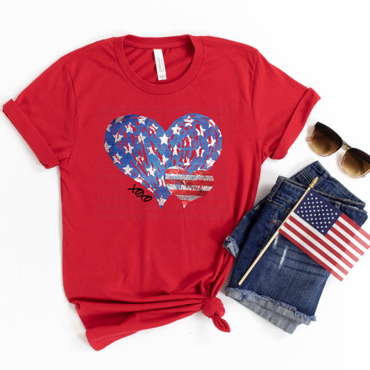 XOXO Love Heart American Flag DTF Transfer