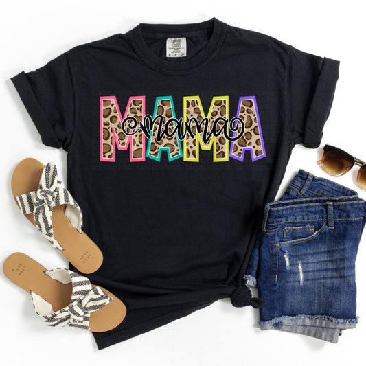 Mama Cheetah Print Middle Colorful Outline DTF Transfer