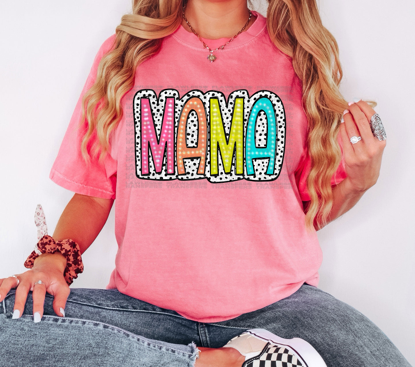 Mama Bright Color Doodle Dalmatian Dots DTF Transfer