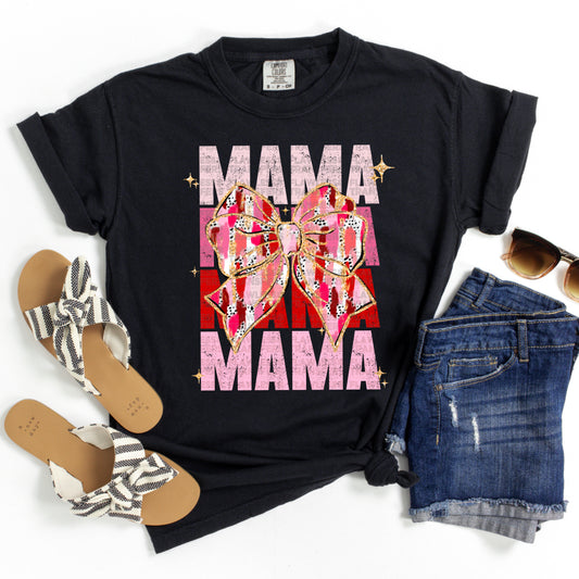 Mama Stacked Red Pink White Brushstrokes Coquette Bow DTF Transfer