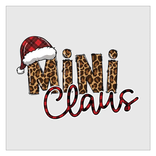 Mini Claus - Leopard Print Buffalo Plaid DTF Transfer