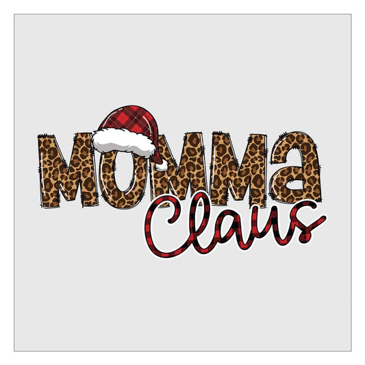 Momma Claus - Leopard Print Buffalo Plaid DTF Transfer