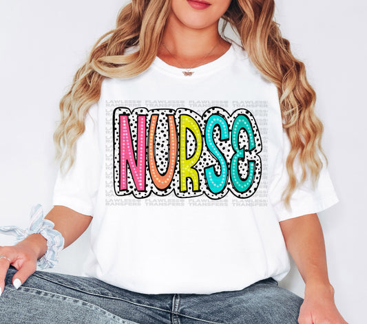 Nurse Bright Color Doodle Dalmatian Dots DTF Transfer