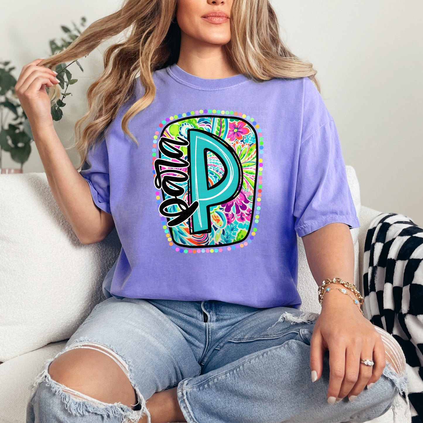 Para Scribble Letter Bright Color Paisley Floral DTF Transfer