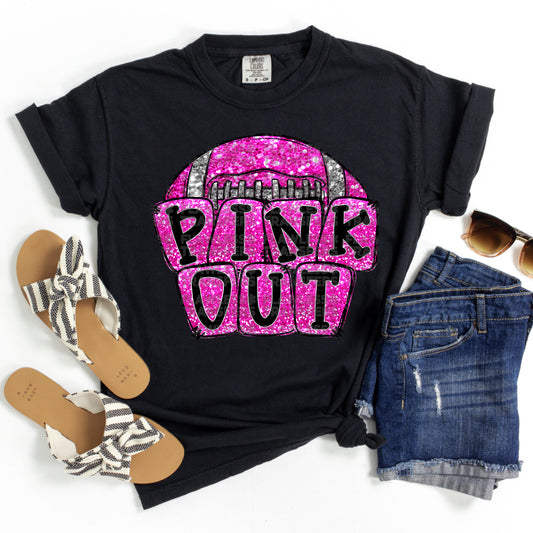 Pink Out Glitter Bling Football DTF Transfer