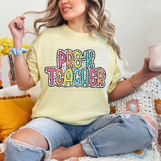 Prek Teacher Bright Color Doodle Dalmatian Dots DTF Transfer