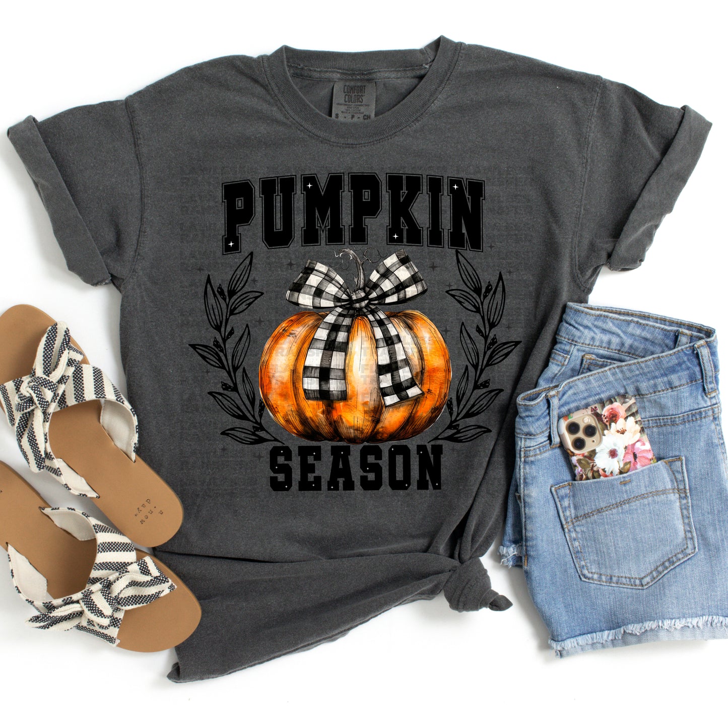 Pumpkin Season Black Plaid Bow DTF Transfer