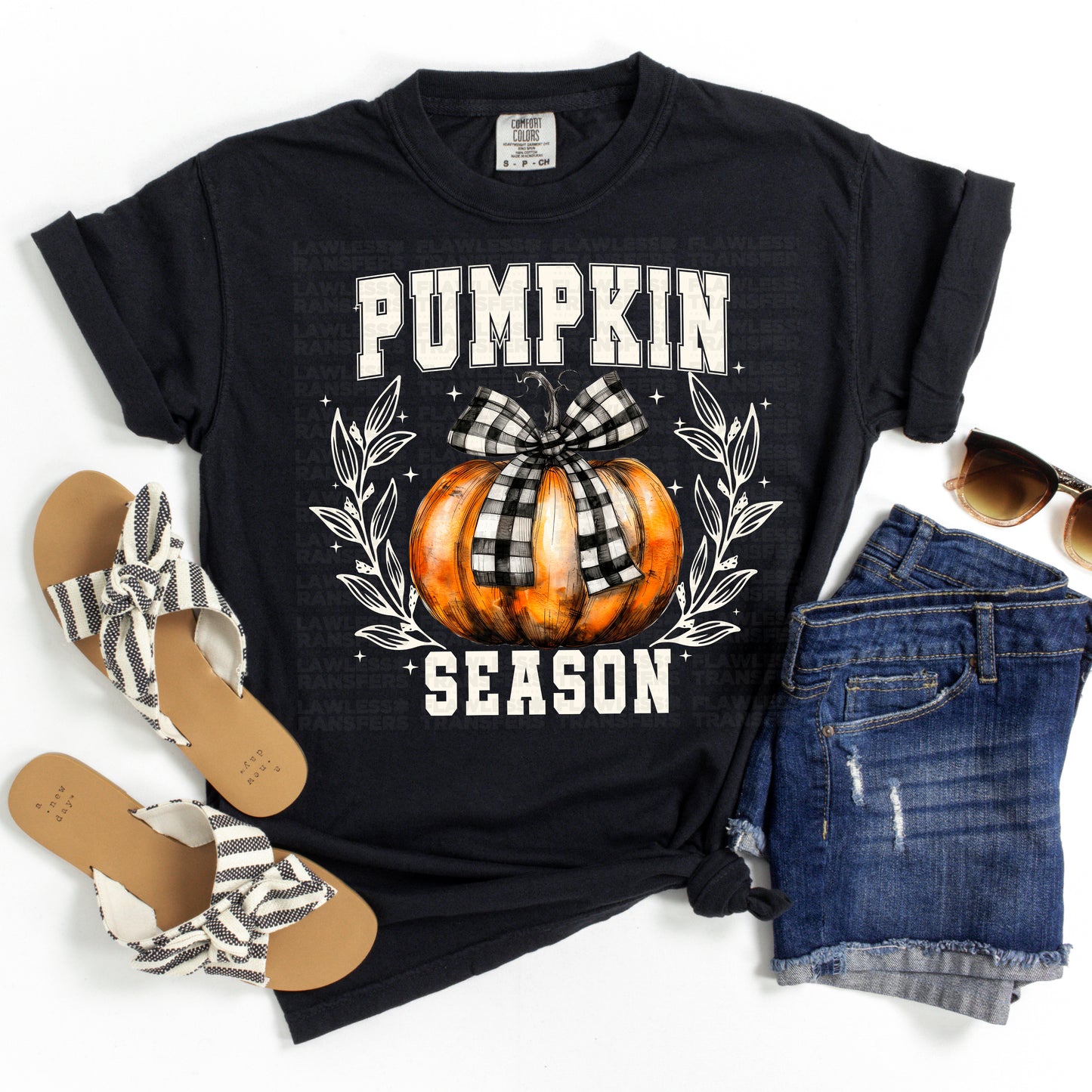 Pumpkin Season Black Plaid Bow DTF Transfer