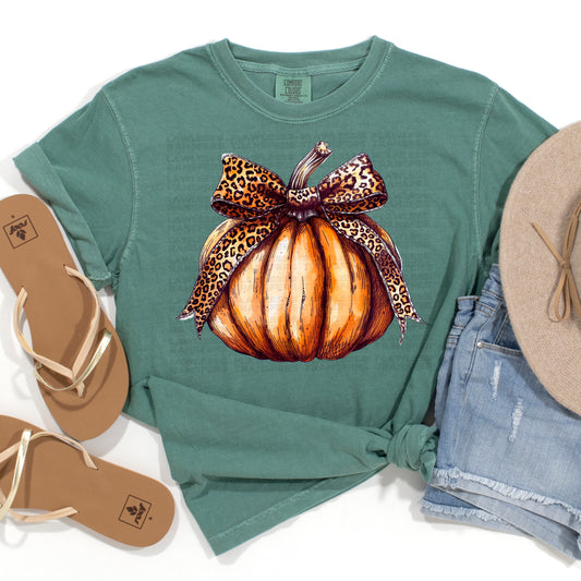 Pumpkin With Leopard Print Bow DTF Transfer