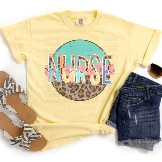 Registered Nurse Round Leopard Print And Mint DTF Transfer