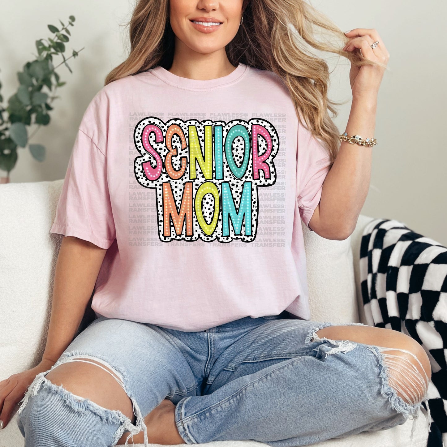 Senior Mom Bright Color Doodle Dalmatian Dots DTF Transfer