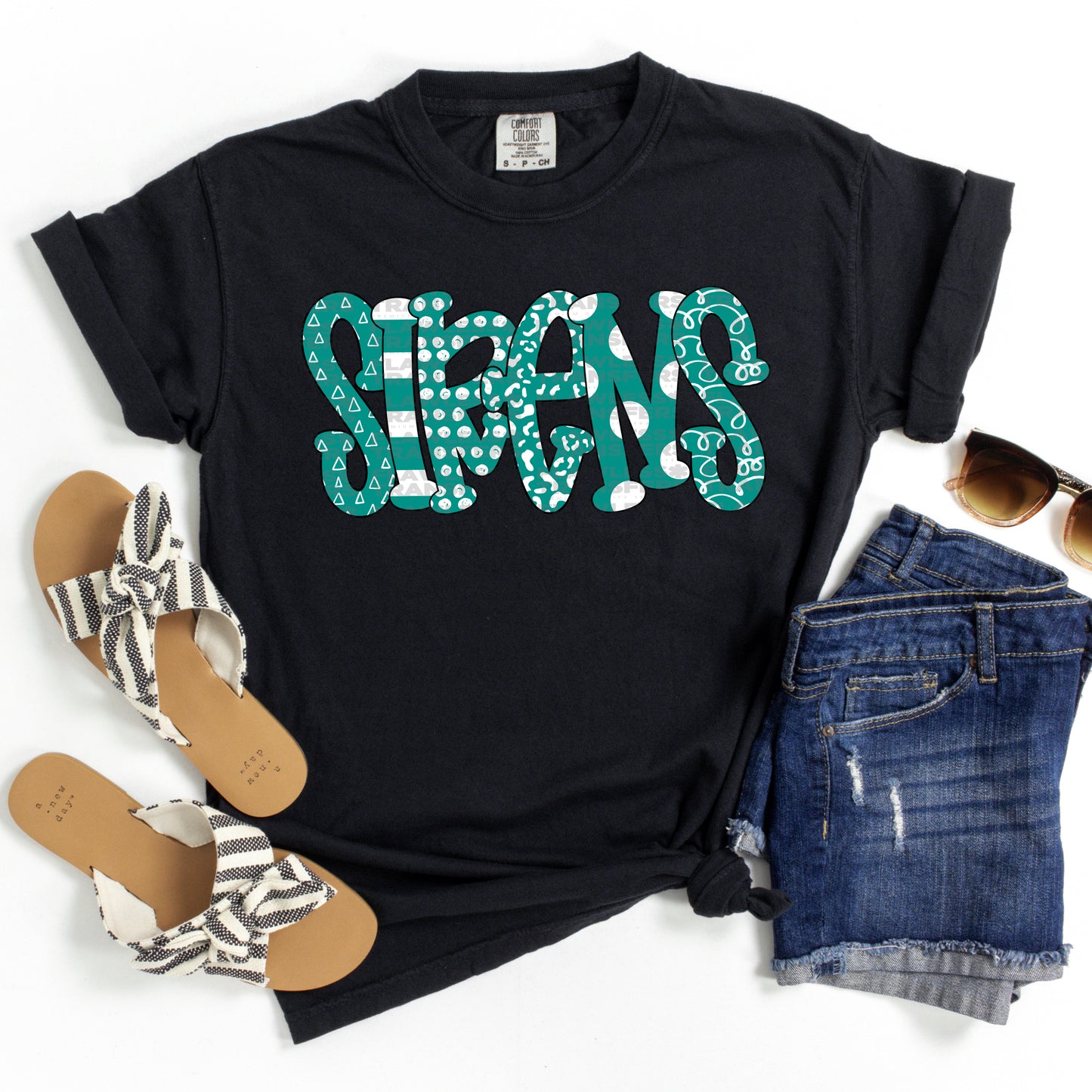 Sirens Doodle Letters - Teal and White DTF Transfer