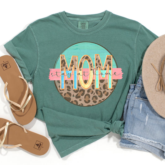 Stay At Home Mom Round Leopard Print And Mint DTF Transfer