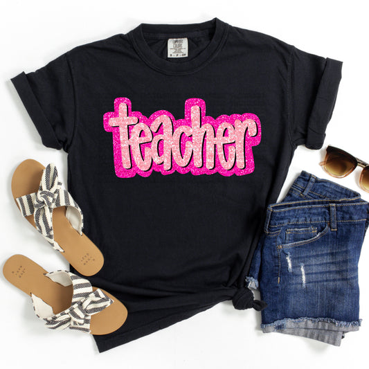 Teacher Pink Glitter DTF Transfer