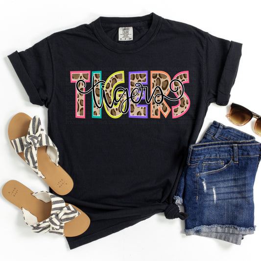 Tigers Cheetah Print Middle Colorful Outline DTF Transfer