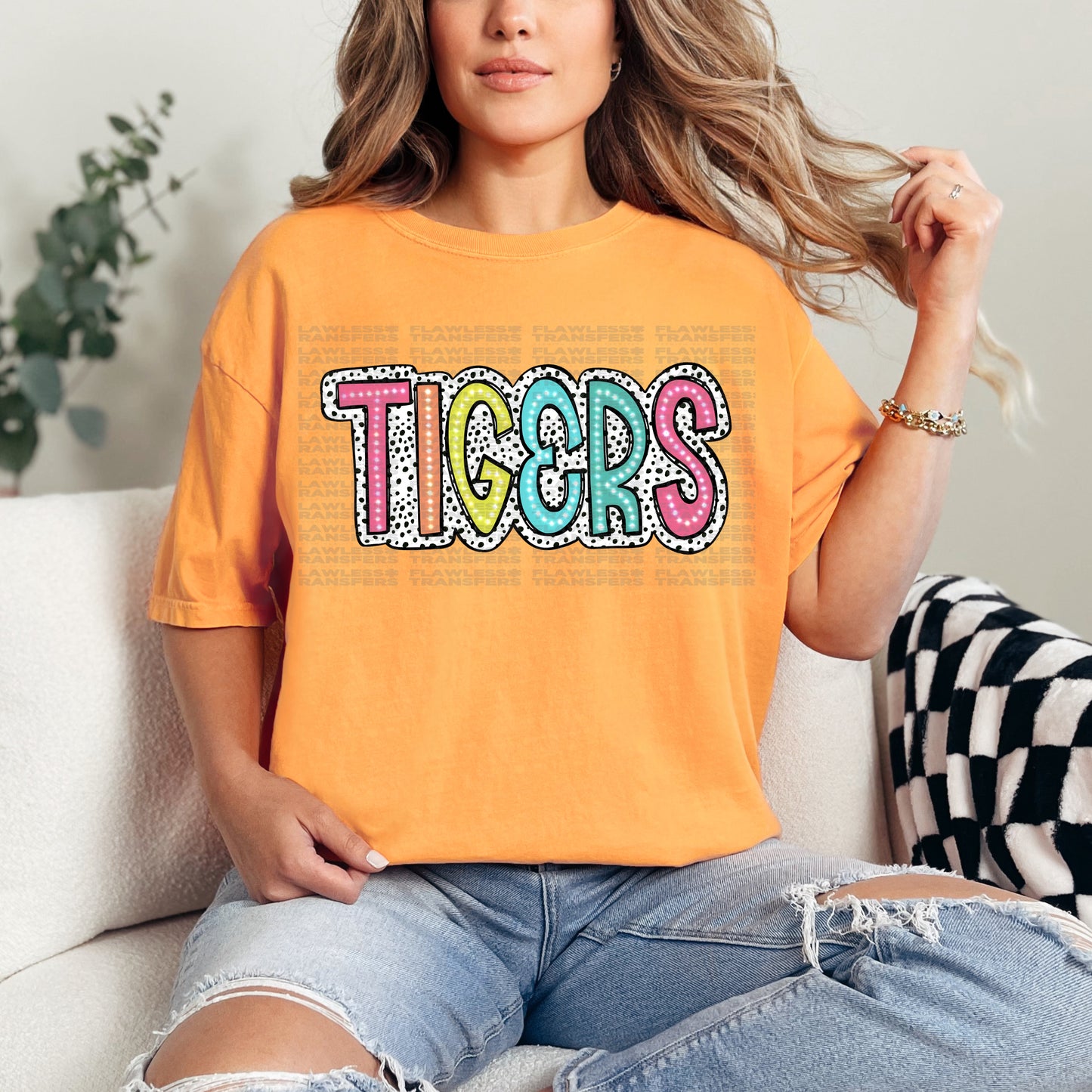 Tigers Bright Color Doodle Dalmatian Dots DTF Transfer