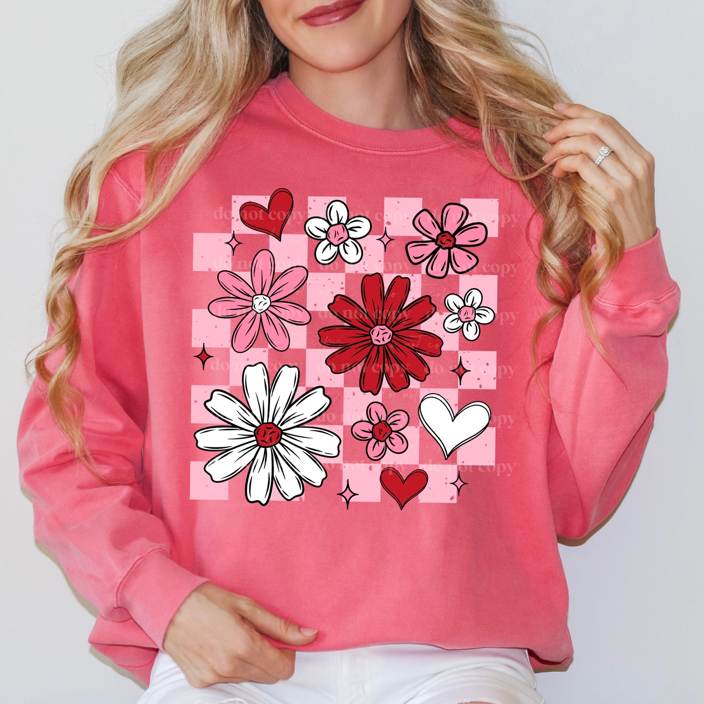 Valentines Day Florals With Checkered Background DTF Transfer