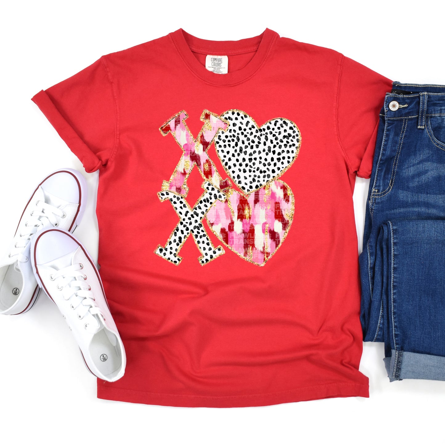 XOXO Red Pink White Brushstrokes And Polka Dots DTF Transfer