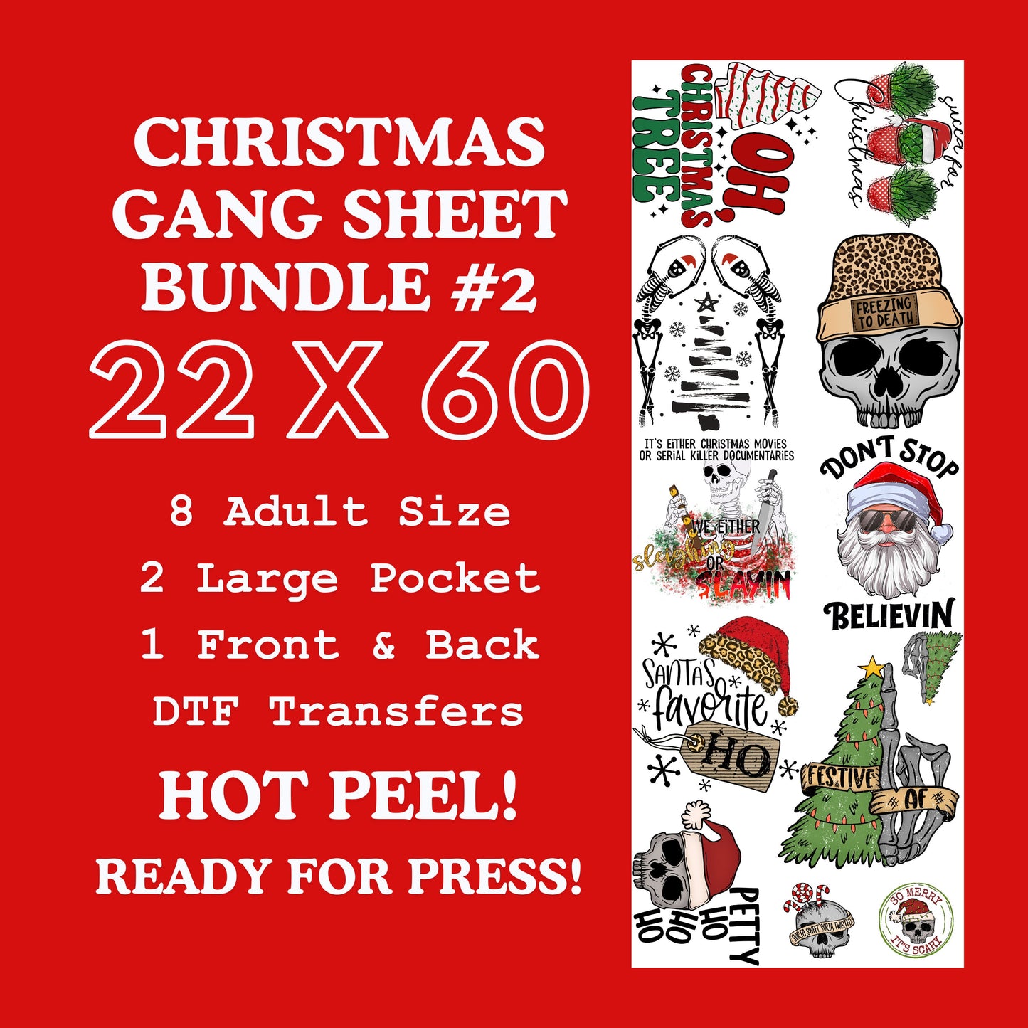 Premium Funny Christmas DTF Transfer Gang Sheet, Hot Peel & Press Ready, Perfect for Small Business Apparel Decor, Unique Holiday Gift