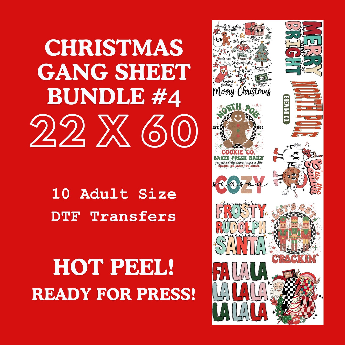 Premium Christmas DTF Transfer Gang Sheet, Hot Peel & Press Ready, Perfect for Small Business Apparel Decor, Unique Holiday Gift