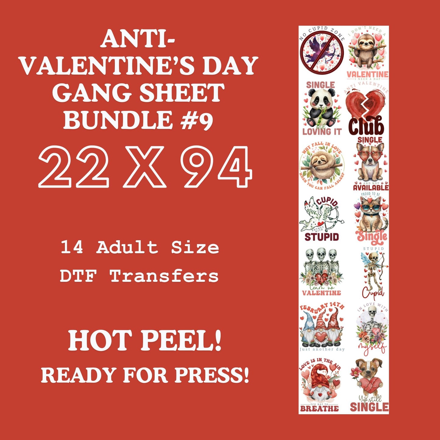 Anti-Valentines Day Gang Sheet Bundle 9 Ready For Press, Direct To Film, Transfer For Shirts, Tshirt Transfers