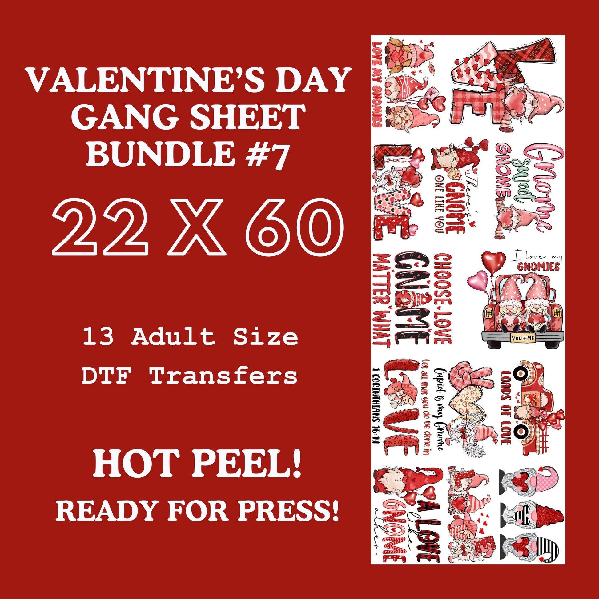 Valentines Day Gang Sheet Bundle 7 Ready For Press, Direct To Film, Transfer For Shirts, Tshirt Transfers