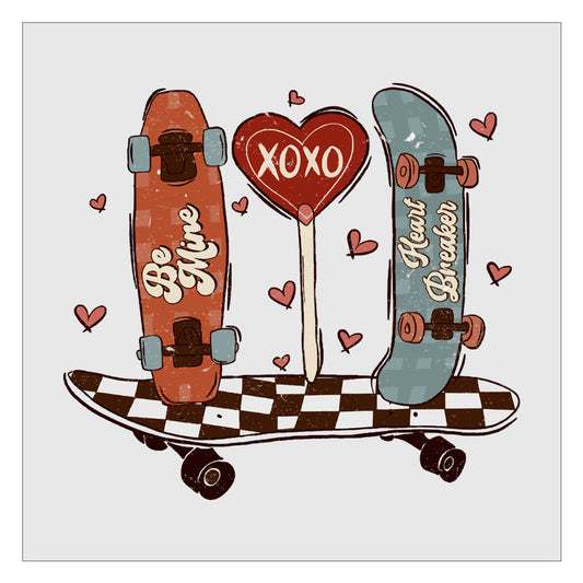 Be Mine Heartbreaker Skateboard Valentines Boy DTF Transfer Ready For Press, Direct To Film, Transfer For Shirts, Tshirt Transfers For Boys